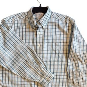 LL Bean Oxford Men Traditional Fit L Green Blue 100% Cotton Size 16‎ 1/2, 32